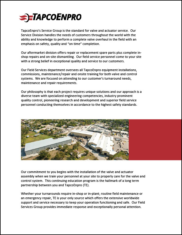 Aftermarket and Field Services Brochure